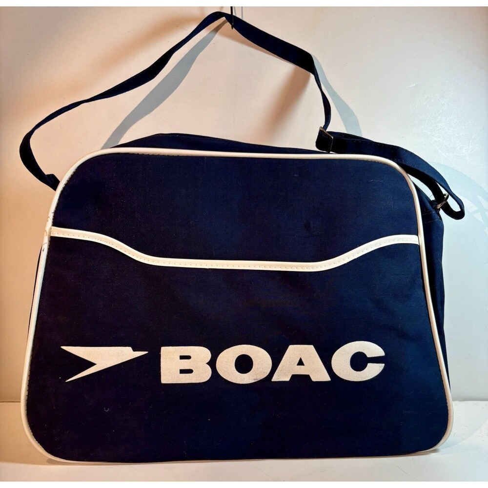 VINTAGE 60s/70s BOAC TRAVEL CABIN BAG BLUE NEW MADE IN ENLAND RARE COLLECTIBLE